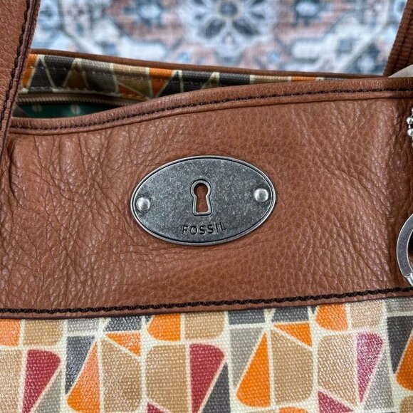 Fossil Key-Per Coated Floral Shoulder Bag Large Leather Trim Color Block - Picture 3 of 16